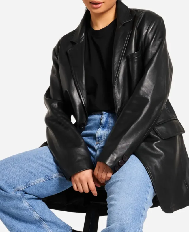 Women’s Oversized Black Leather Blazer